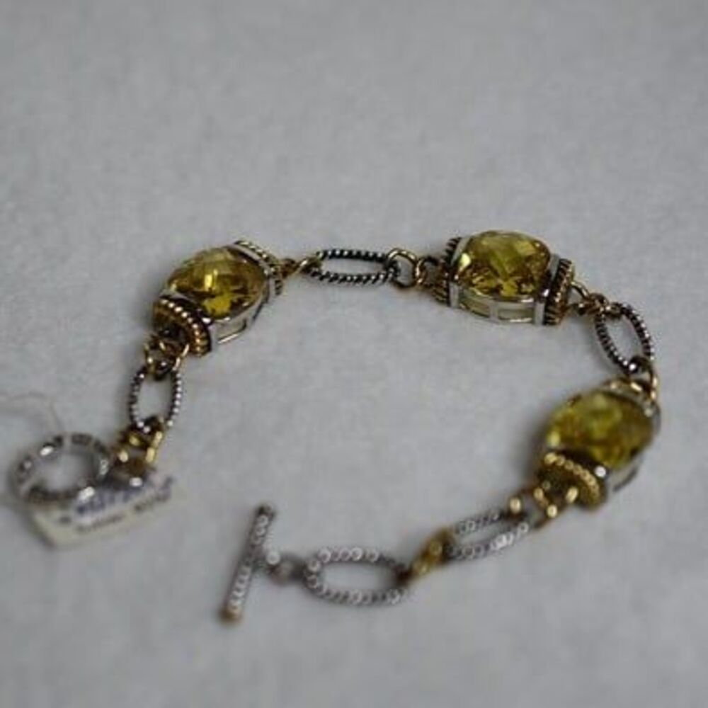 NWT 925 Victorian Chic Filigree Yellow Rhinesone 6" Toggle Latch Bracelet - Picture 2 of 2